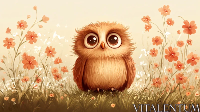 AI ART Charming Owl in Flower Meadow