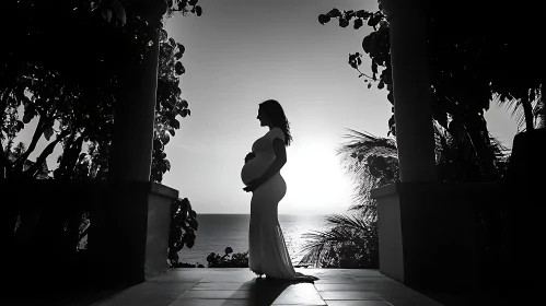 Pregnant Woman Silhouette at Sunset