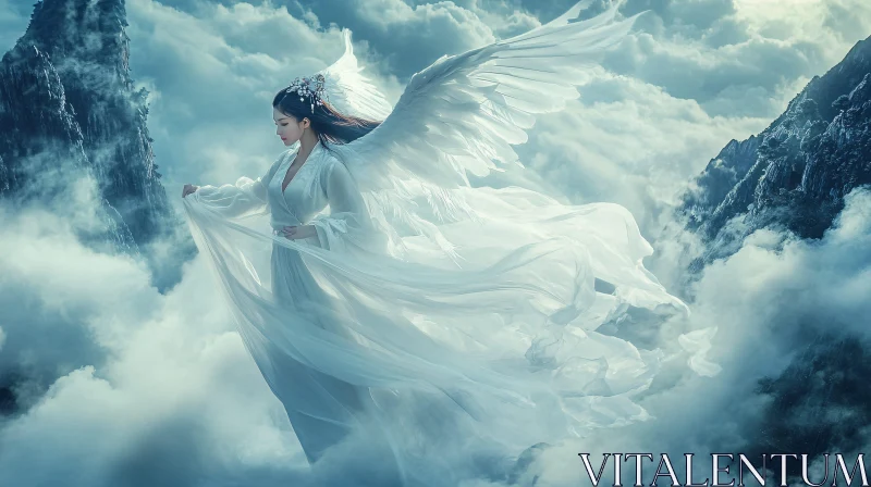 AI ART Winged Woman in Cloudy Landscape