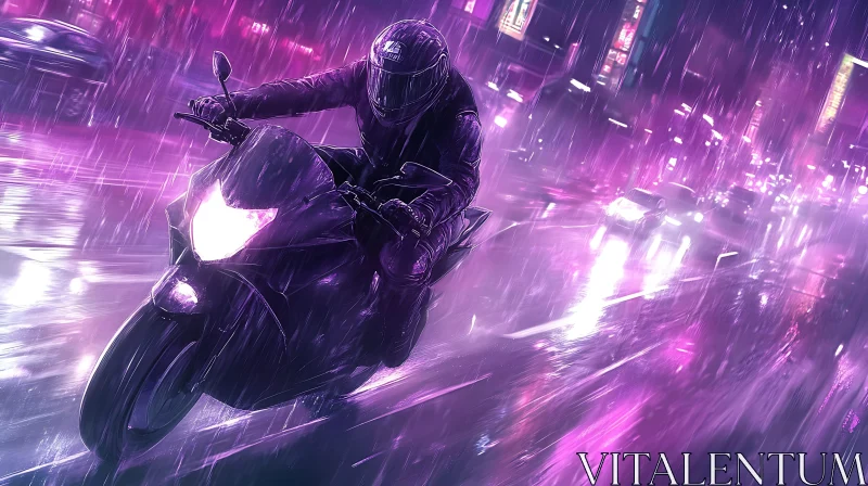 Rainy Night Motorcycle Ride AI Image