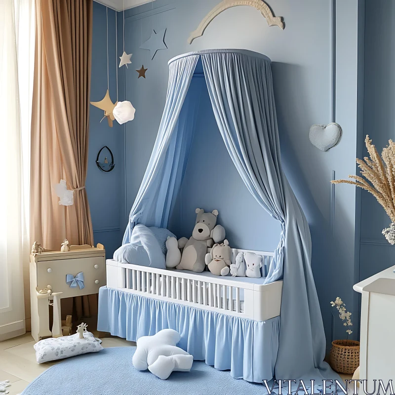 Peaceful Nursery Interior with Soft Toys AI Image