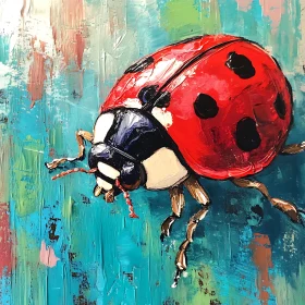 Red Ladybug on Blue Background Painting