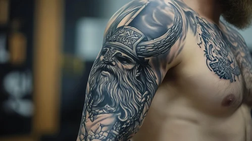 Detailed Viking Warrior Tattoo on Shoulder