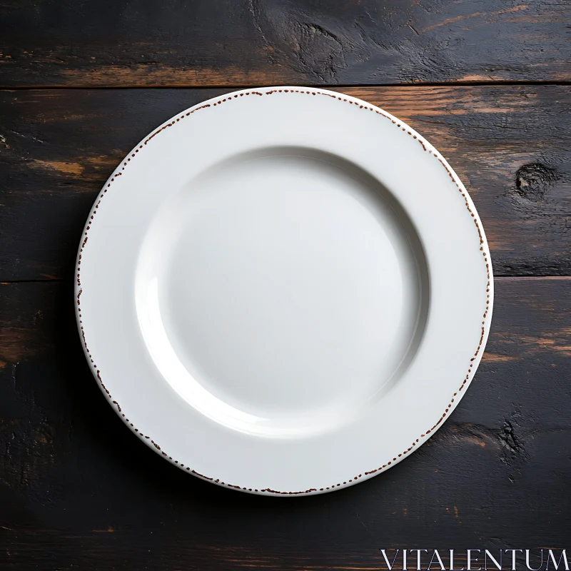 Rustic Dining Plate on Dark Wood AI Image