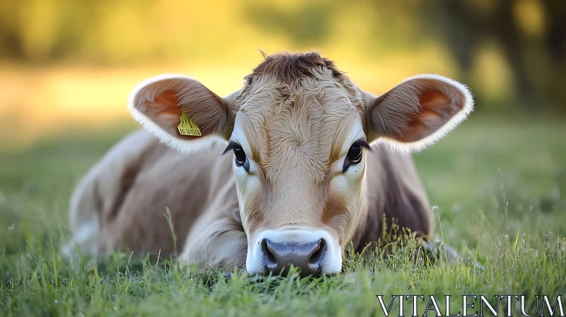 Cow Resting in Field AI Image