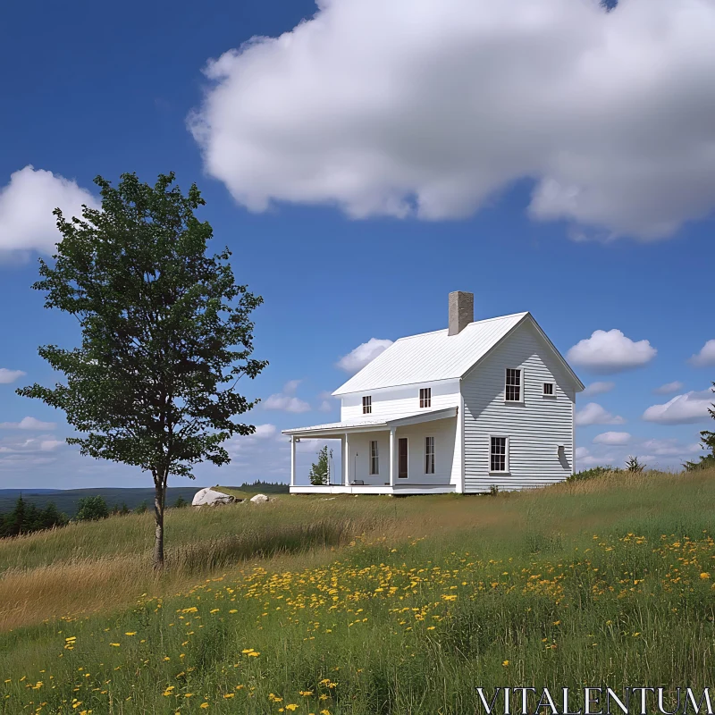 AI ART Idyllic White House in a Sunny Field