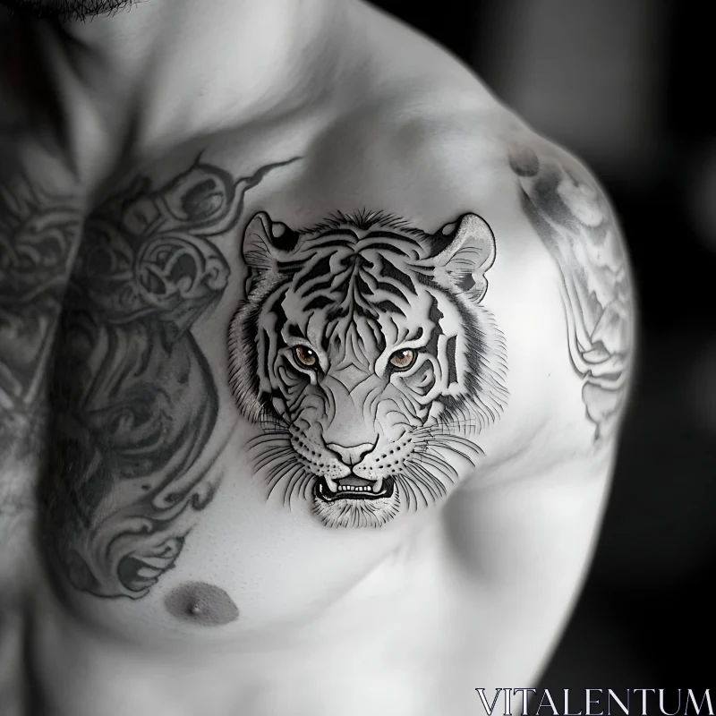 Tiger Head Tattoo on Chest AI Image