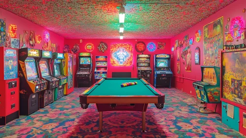 Vibrant Arcade Room with Pool Table