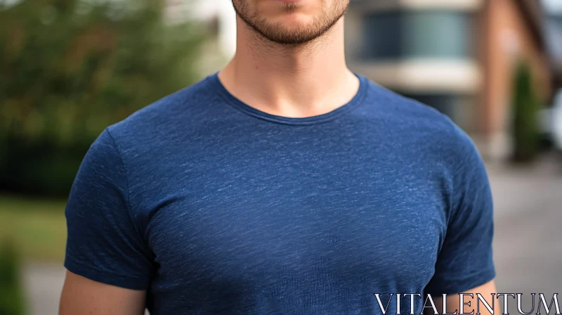 Male Portrait in Casual Blue Tee AI Image