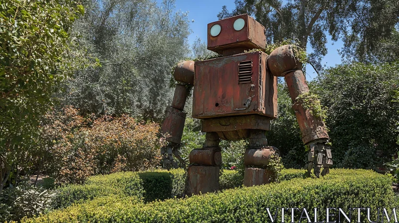 Rustic Robot Among Greenery Art AI Image