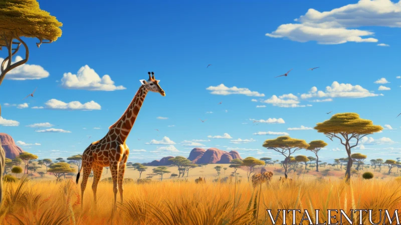 Animated Giraffe Scene with African Art Influence AI Image