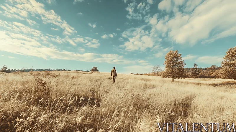 Man Walking in a Field AI Image