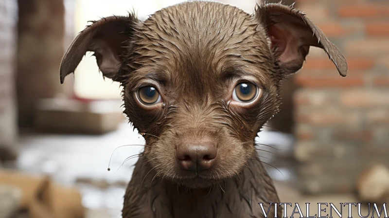 Captivating Image of a Wet Dark Brown Puppy in Cultural Meld AI Image