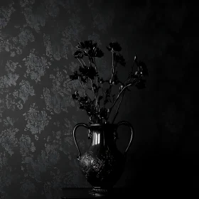 Black Flowers in Vase - Still Life