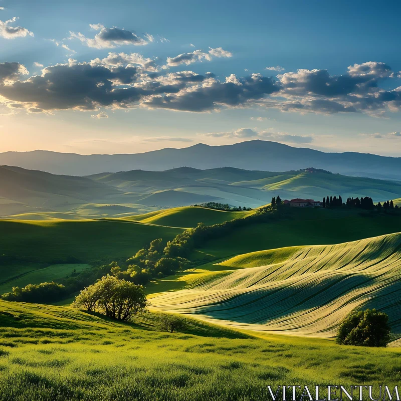 Green Fields and Distant Mountains AI Image