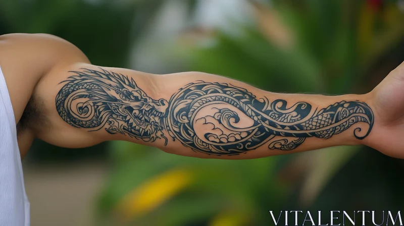 Intricate Dragon Arm Tattoo AI Image