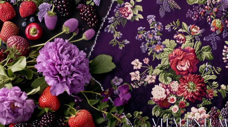 Exquisite Still Life: Berries and Flowers Composition AI Image