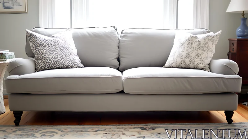 Comfortable Couch with Decorative Cushions AI Image