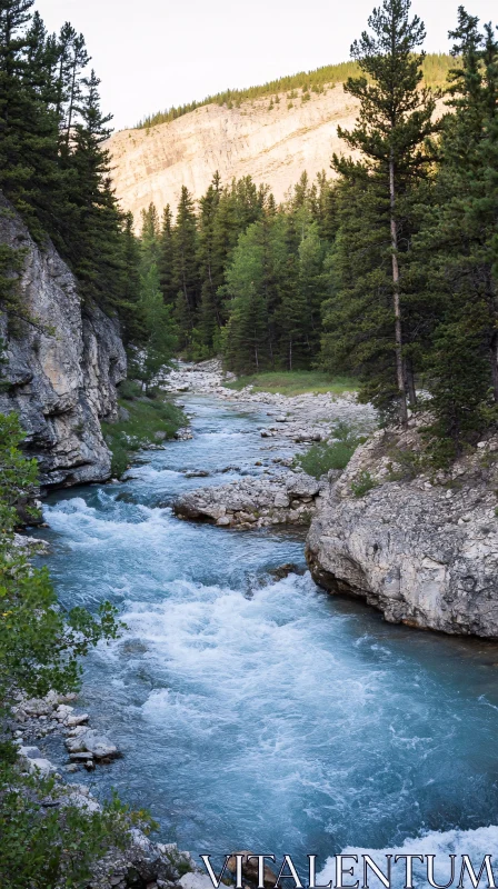 AI ART Mountain River in Forest Landscape