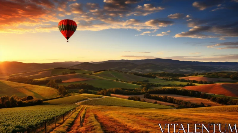 Hot Air Balloon Over Lush Italian and Australian Landscapes AI Image