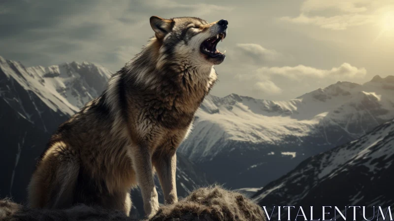 Howling Wolf on Mountain Top: A Whistlerian Portrayal AI Image
