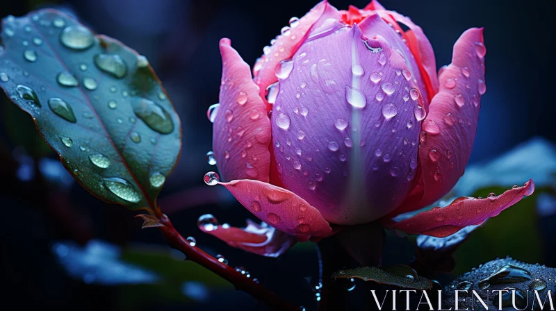 Pink Flower in Rain – A Romantic Realism Representation AI Image