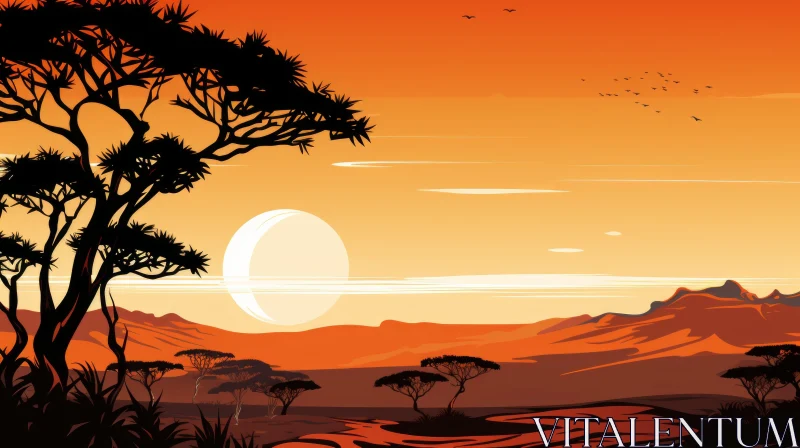 Savannah Sunset: An Adventure Pulp Inspired Landscape AI Image
