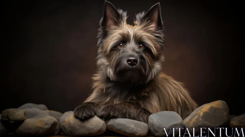 Studio-Style Portraiture of a Dog on Rocks AI Image