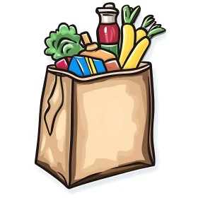 Colorful Grocery Bag Illustration