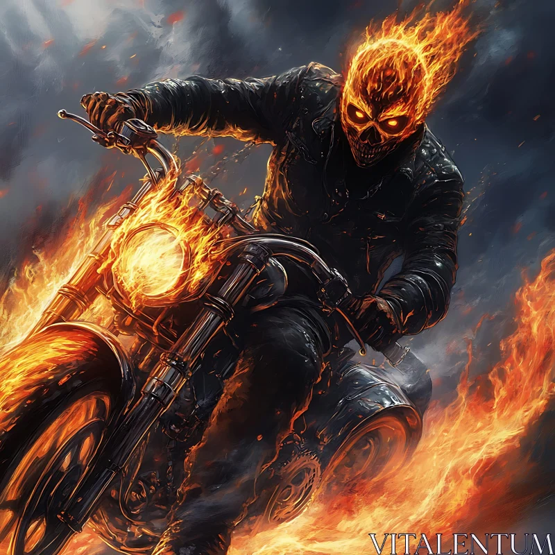 Flaming Skull Rider on Motorcycle AI Image