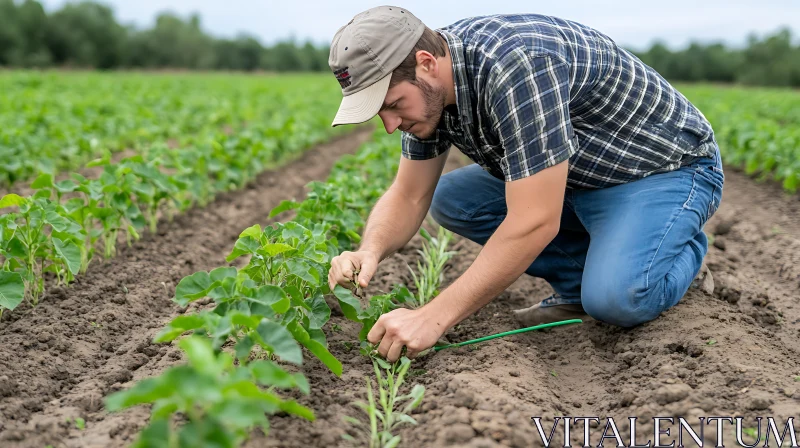 Agricultural Worker Inspecting Plants AI Image