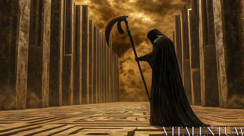 Hooded Figure with Scythe AI Image