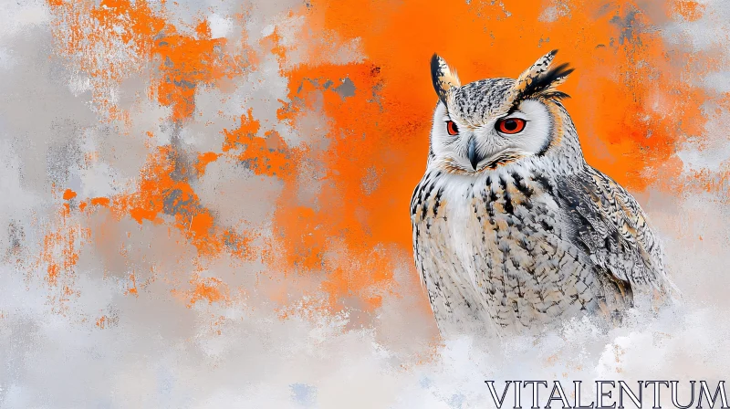 Owl Painting with Bold Orange Background AI Image