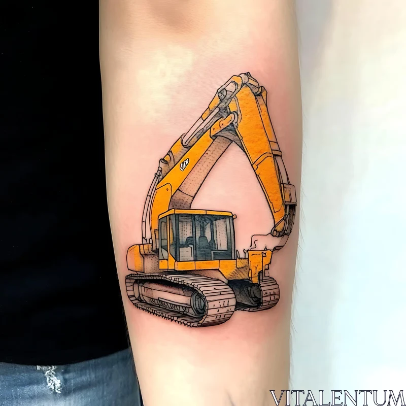 Realistic Construction Machinery Tattoo AI Image