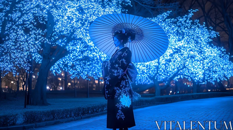 Lady in Kimono with Umbrella AI Image