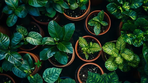 Overhead View of Various Potted Plants