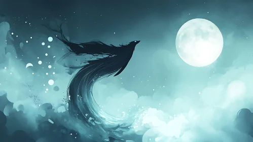 Midnight Soar: Bird and Moon Fantasy Art