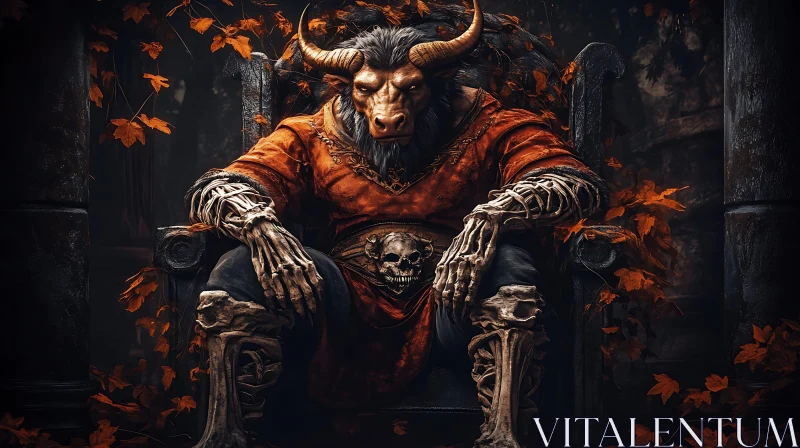 AI ART Enthroned Minotaur with Skull Adornments