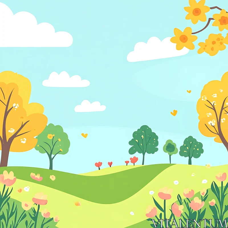 AI ART Cartoon Spring Landscape