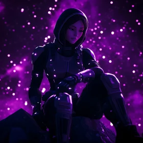 Hooded Woman in a Purple Galaxy