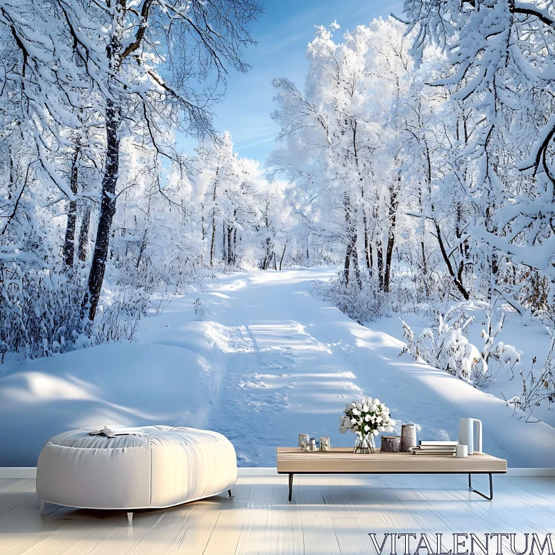 AI ART Snowy Path Through Winter Wonderland