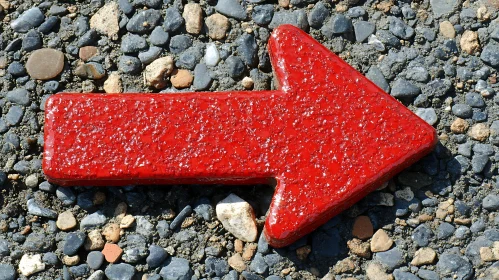 Textured Red Arrow on Gravel Asphalt