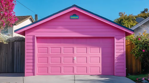 Bright Pink Garage with Blue Sky