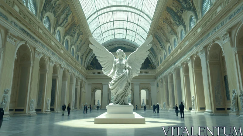 Winged Statue in Architectural Hall AI Image