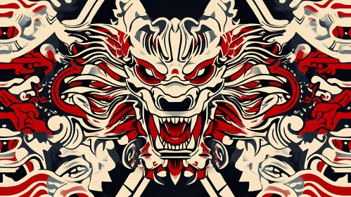 Stylized Dragon Head in Red and Black