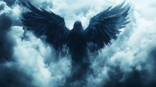 Dark Angel Rising from Clouds