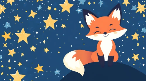 Cartoon Fox Under Starry Sky