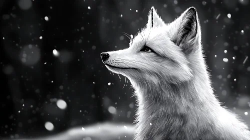 Monochrome Fox Portrait in Snowy Ambiance