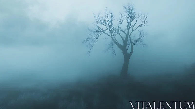 AI ART Misty Tree Silhouette