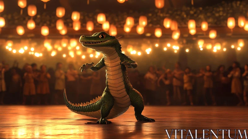 AI ART Cartoon Alligator Dancing in Festive Setting